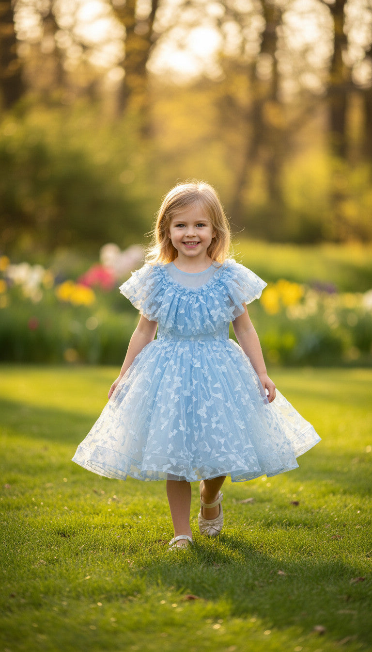 SKY 3D butterfly Glitter puffy Dress (Dusty Blue)