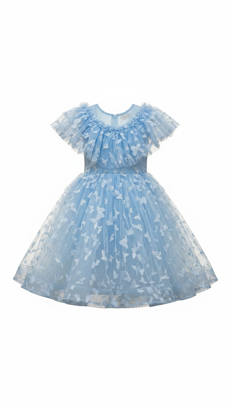 SKY 3D butterfly Glitter puffy Dress (Dusty Blue)