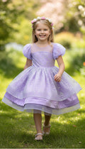LUNA GLITTERED PUFFY DRESS - LAVENDER