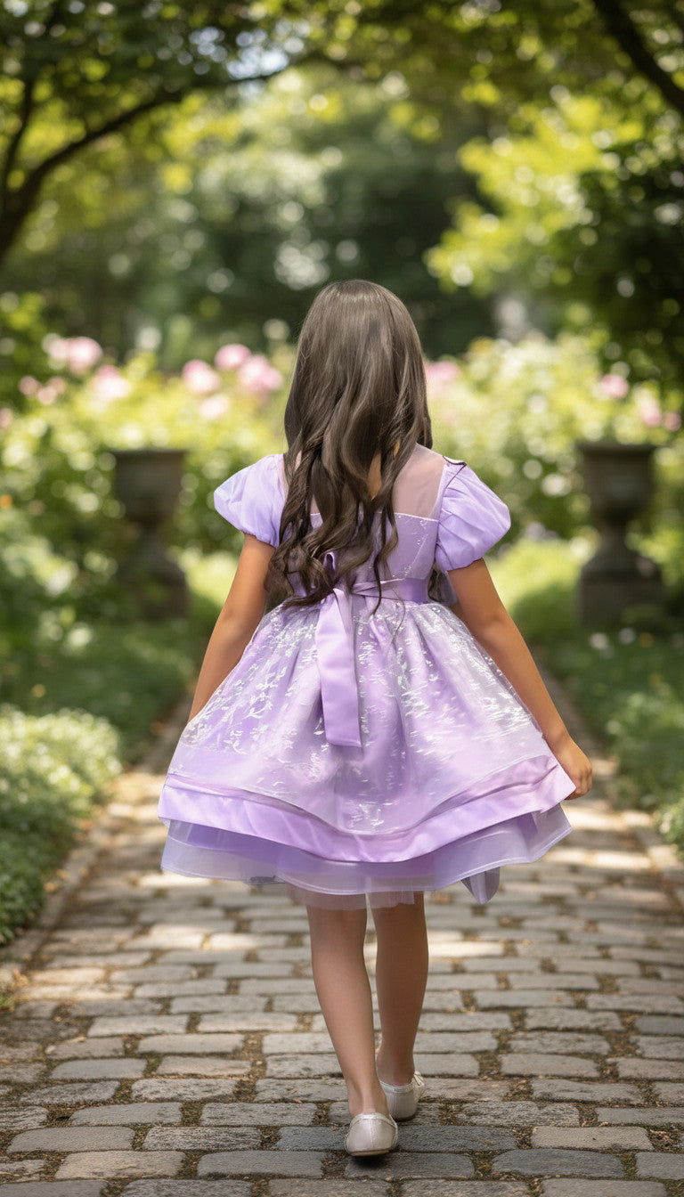 LUNA GLITTERED PUFFY DRESS - LAVENDER