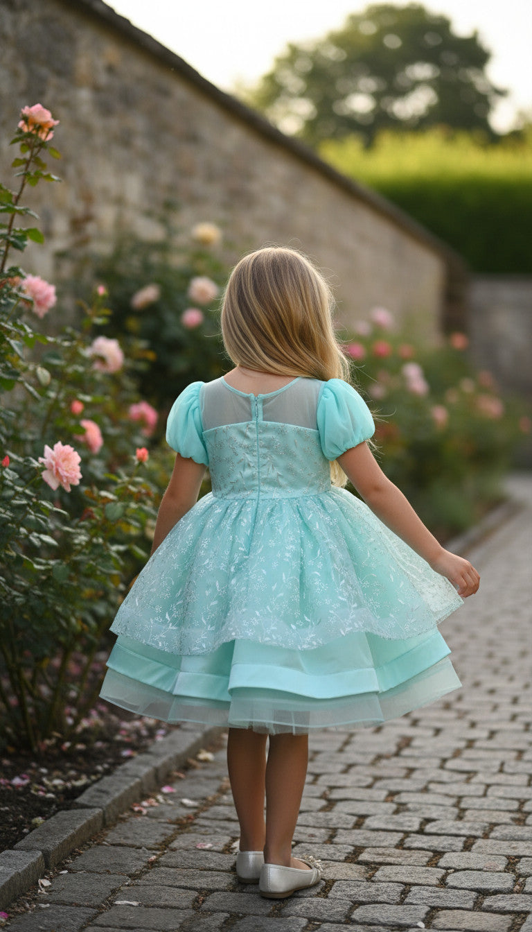 Alamanda Gliterred puffy Dress- Mint