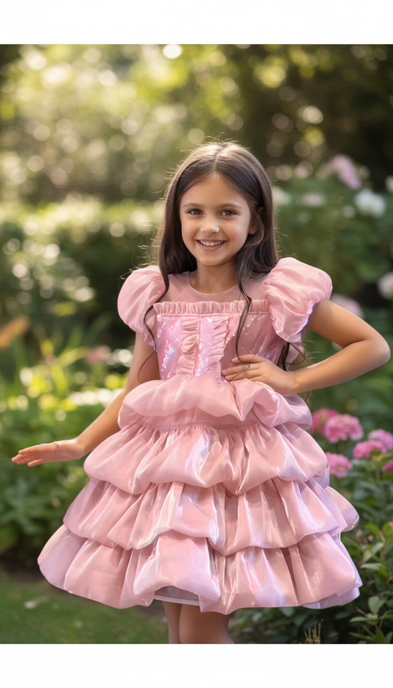 Rosy Tierred Bubble Dress- Dusty Pink