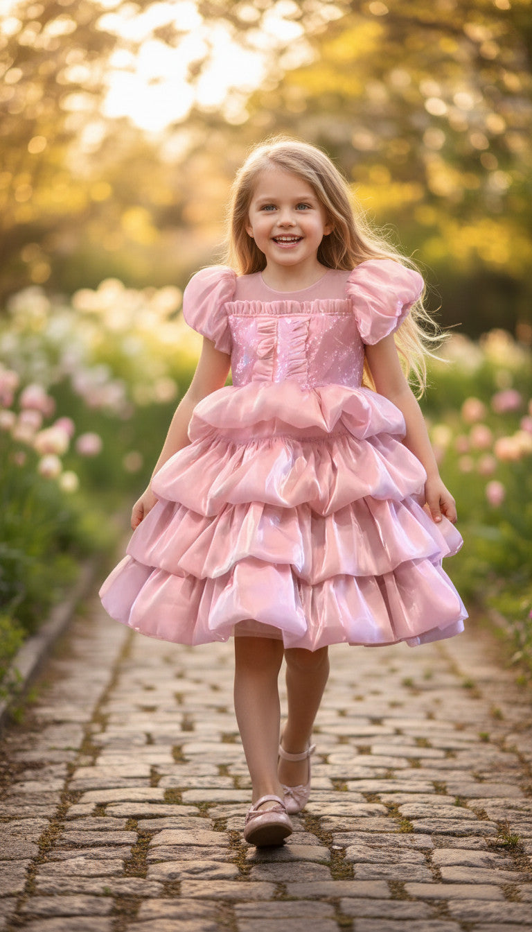 Rosy Tierred Bubble Dress- Dusty Pink