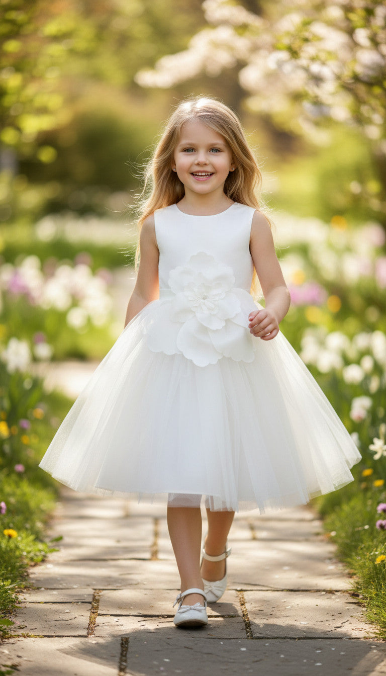 Layla Big Flower Statement White Dress