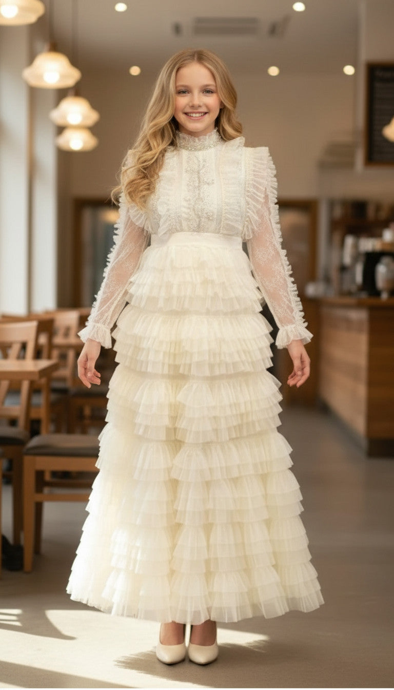 MILA Ruffles Maxi dress-Ivory