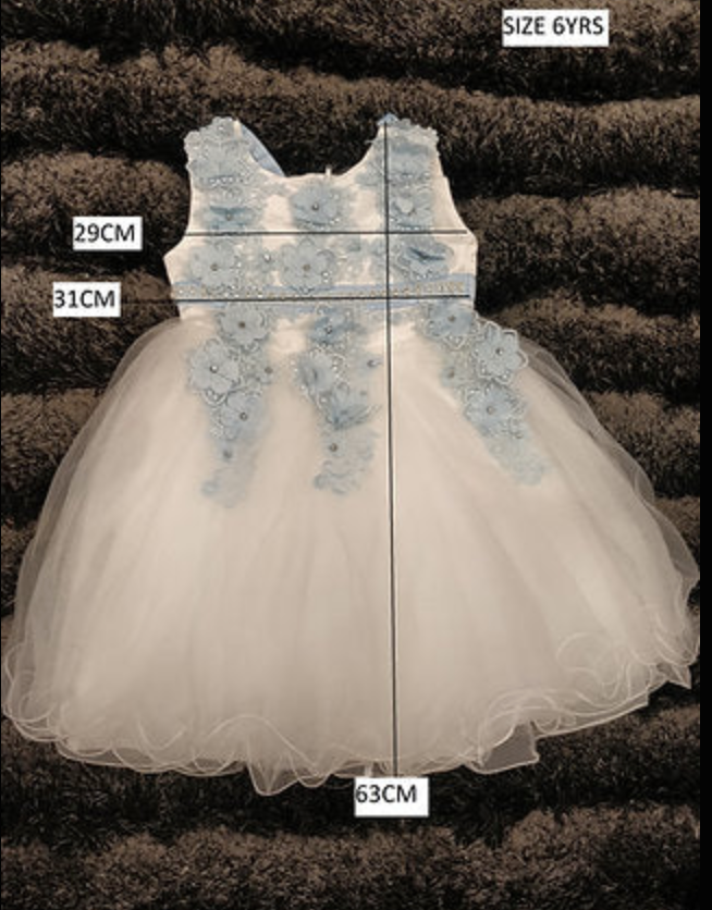 Brenda Blue White Flower Girls White Dress