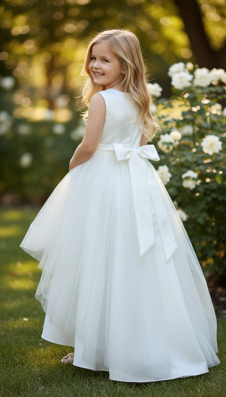 One Side Floral & Glitter Girls Dress