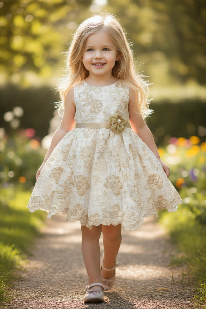 Egypt Gold Embroidered Baby Dress