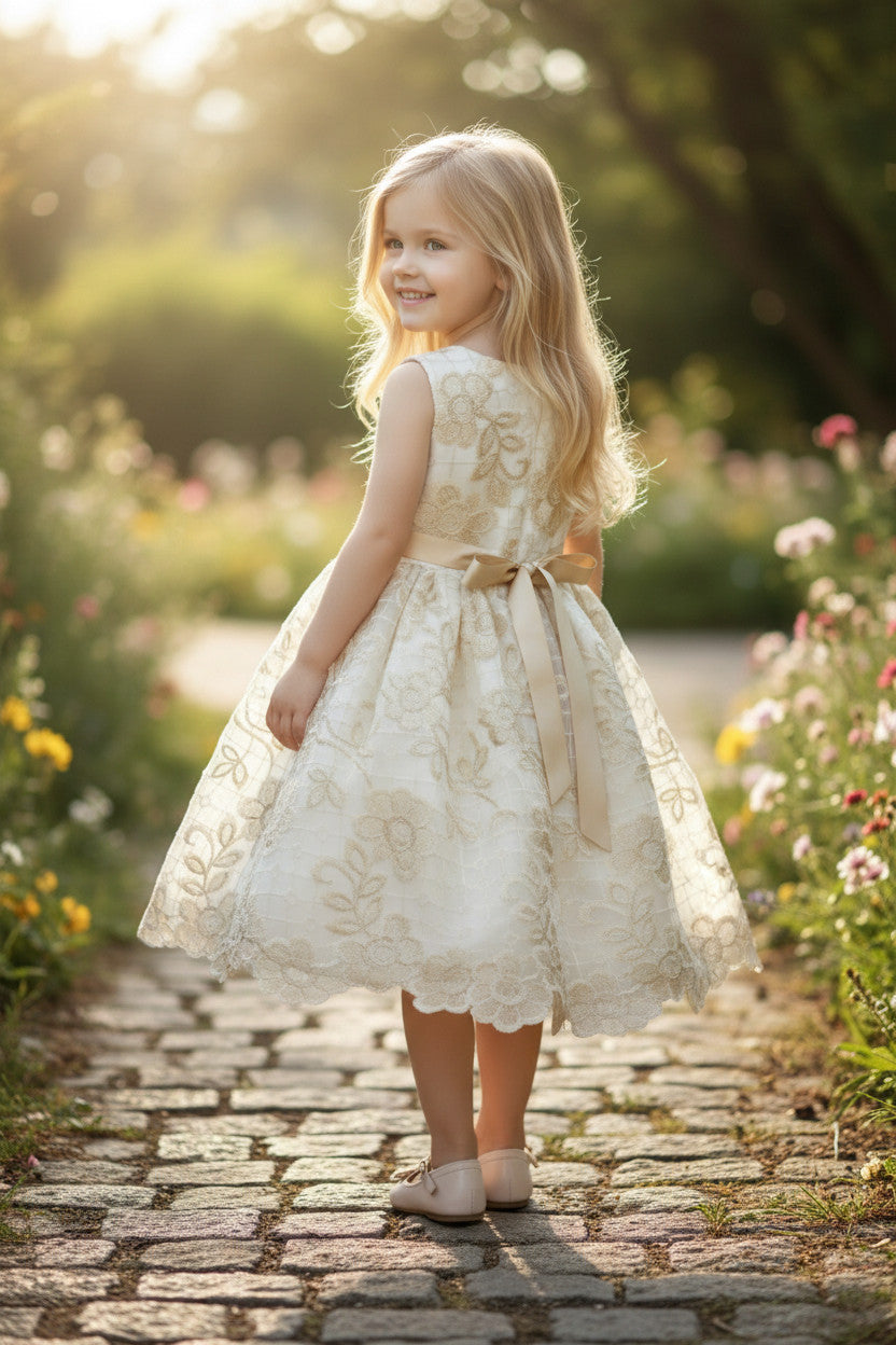 Egypt Gold Embroidered Baby Dress