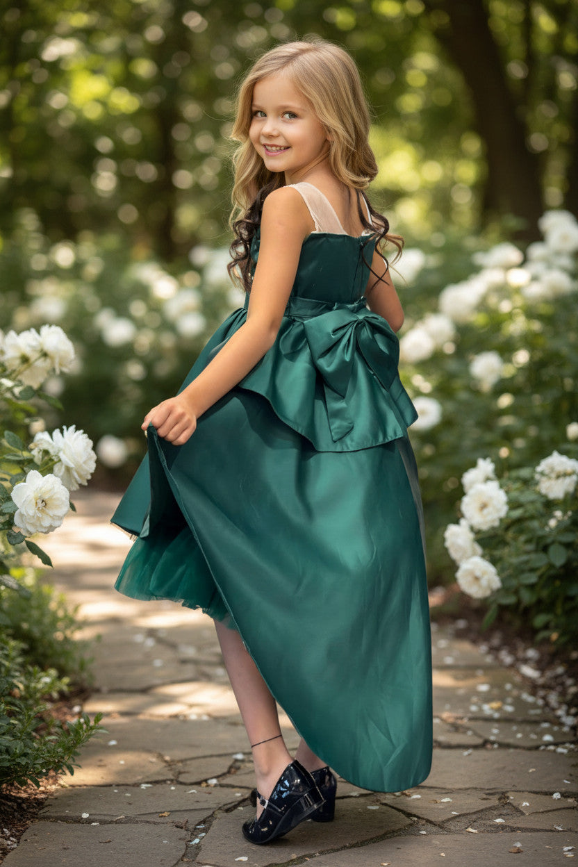 Samiyah Satin Tiered Dress- Emerald