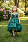 Samiyah Satin Tiered Dress- Emerald