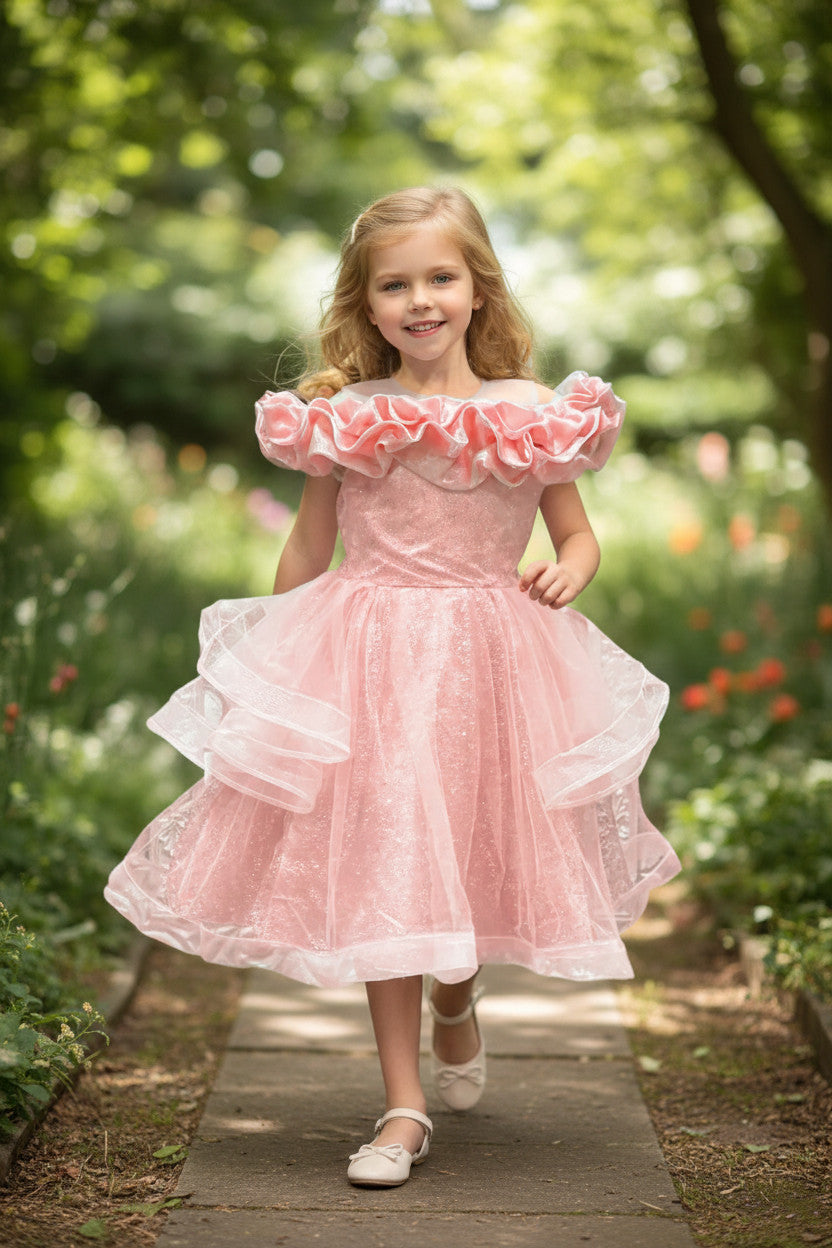 Lisa Multi Layer Puffy Dress - Peach