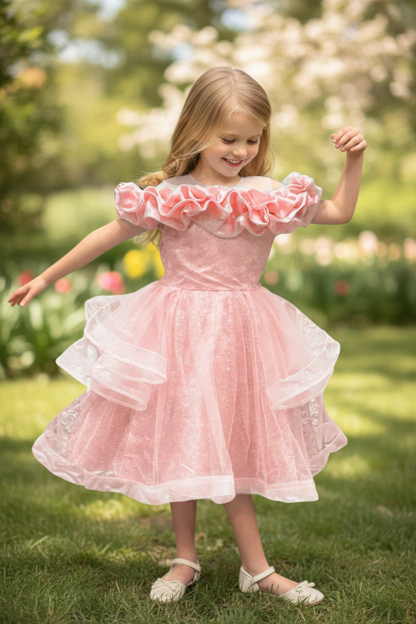 Lisa Multi Layer Puffy Dress - Peach