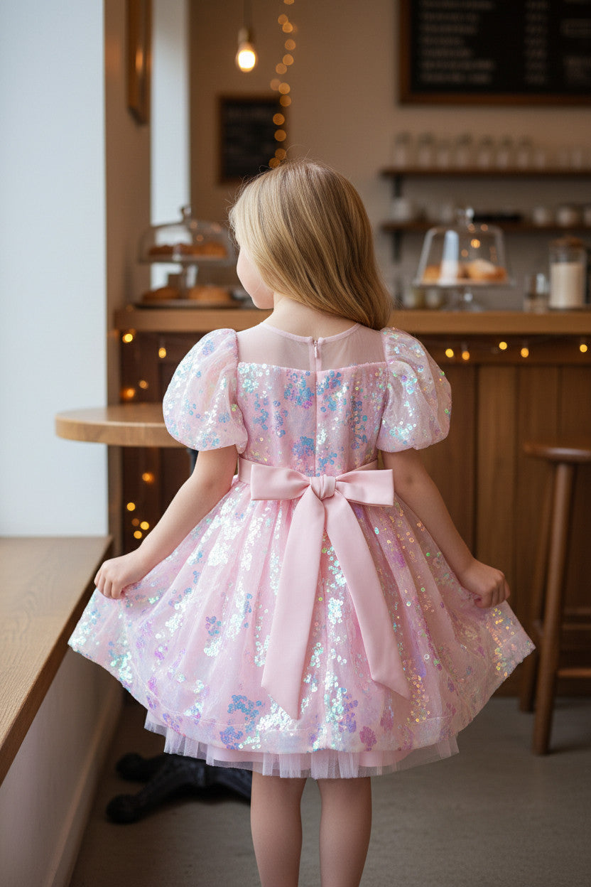 Orchid Sequin Mermaid Puffy Dress -Rouge Pink