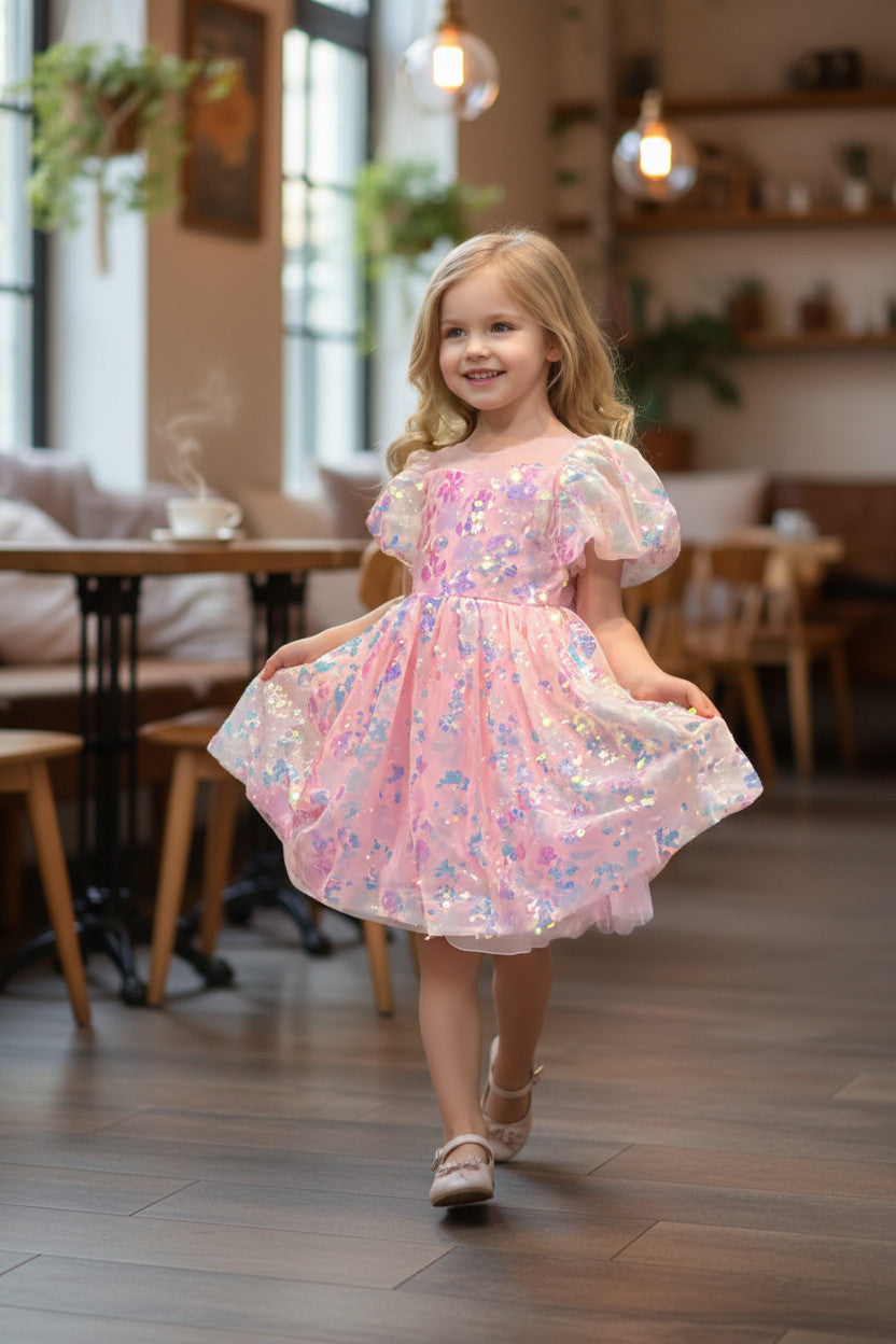 Orchid Sequin Mermaid Puffy Dress -Rouge Pink