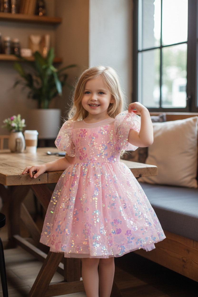 Orchid Sequin Mermaid Puffy Dress -Rouge Pink