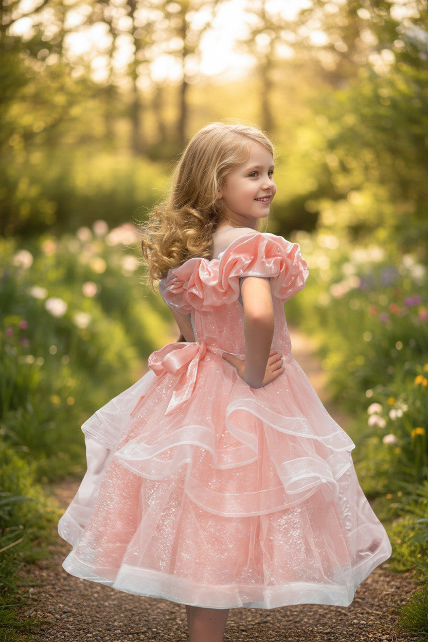 Lisa Multi Layer Puffy Dress - Peach