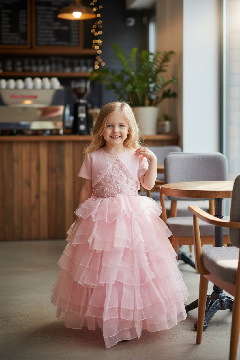 Lilia Girls Pink Dress with Light Bolero