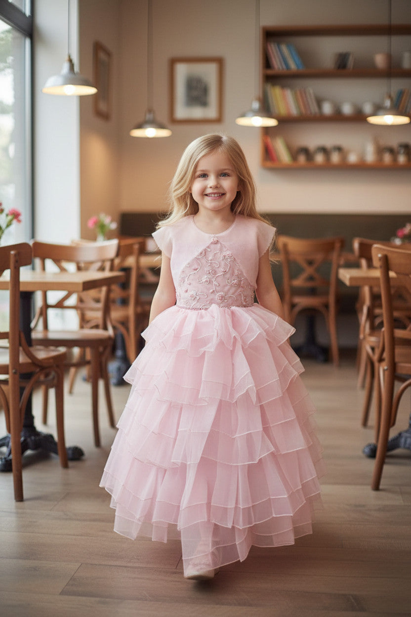 Lilia Girls Pink Dress with Light Bolero