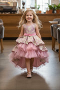 Bianca Jacquard Tulle high low Dress -Dusty Pink
