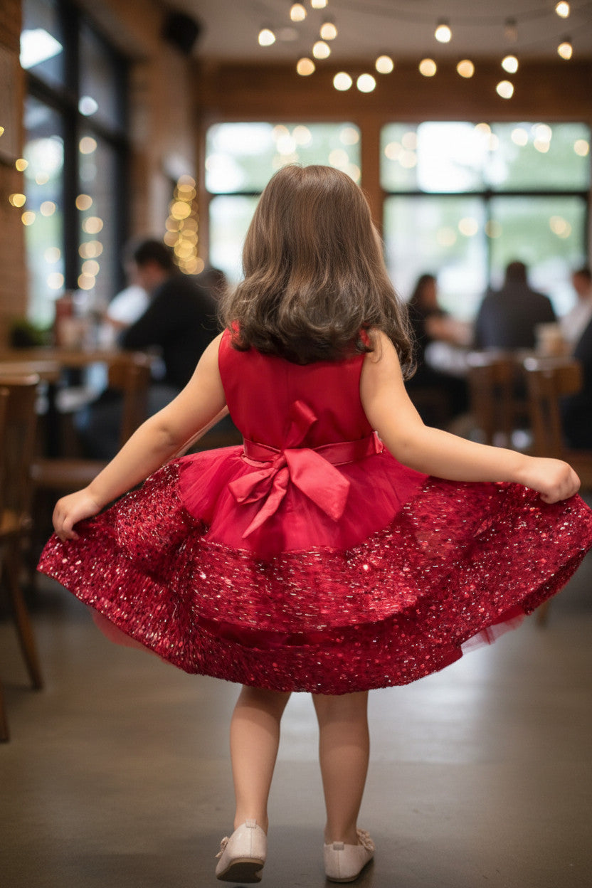 Ellie Sequin Dress-Wine Red
