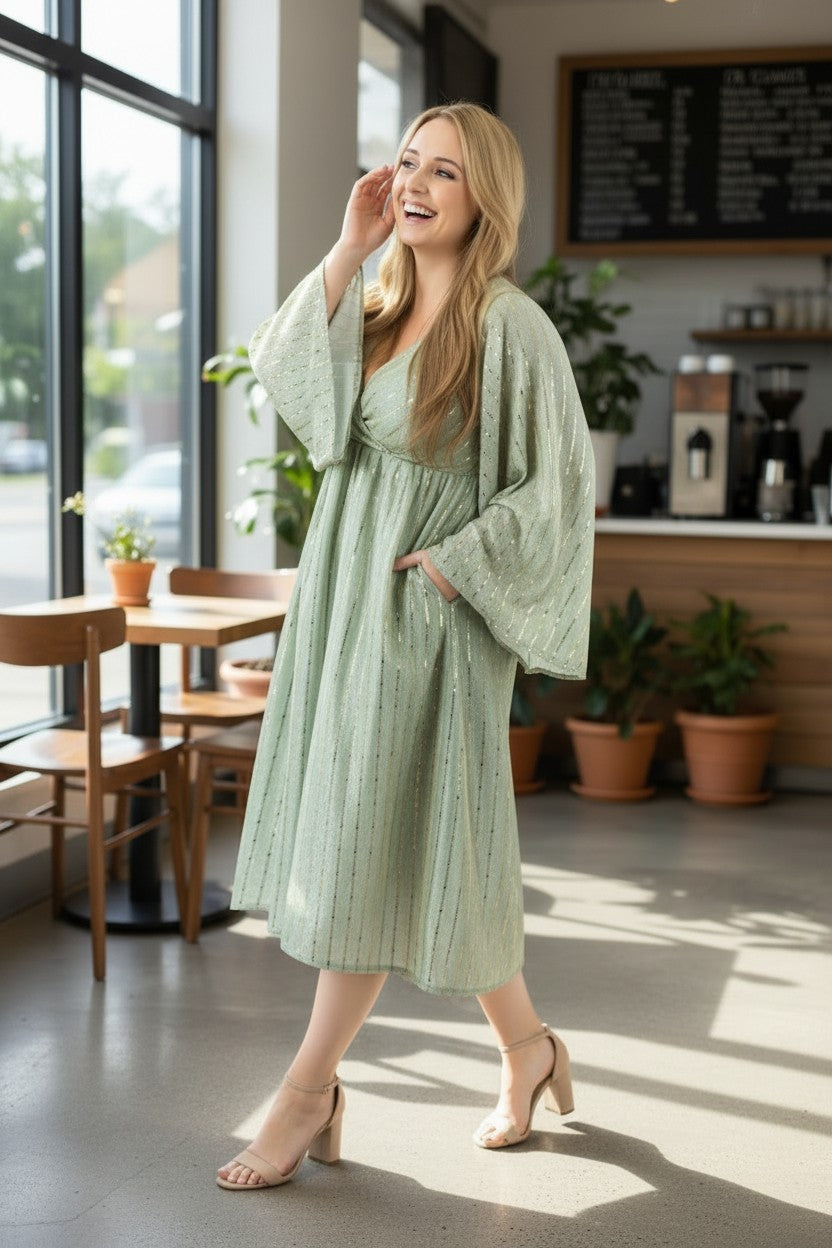 SANDRA Champaigne plus size Bell Sleeve Dress