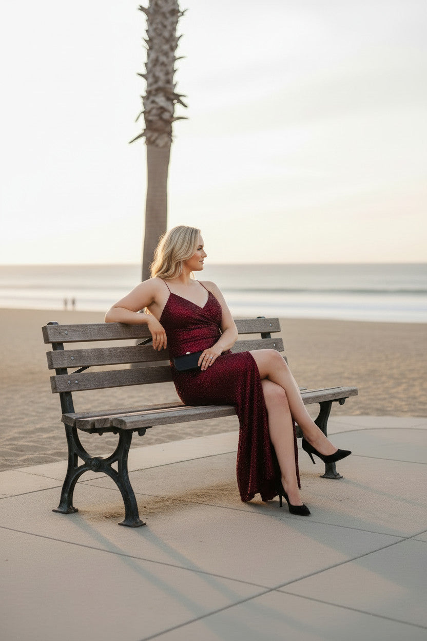 RENEE Strappy Wine Color Sequin Dress