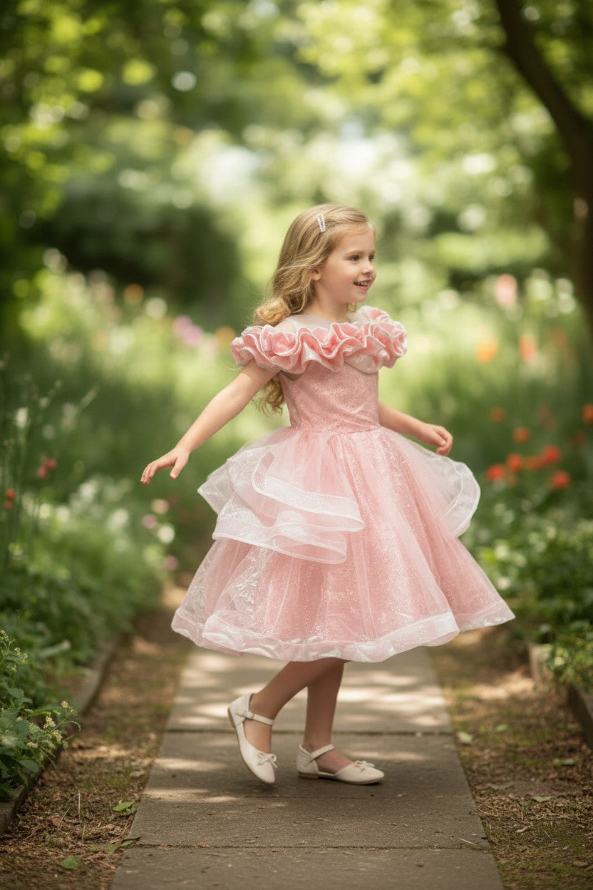 Lisa Multi Layer Puffy Dress - Peach