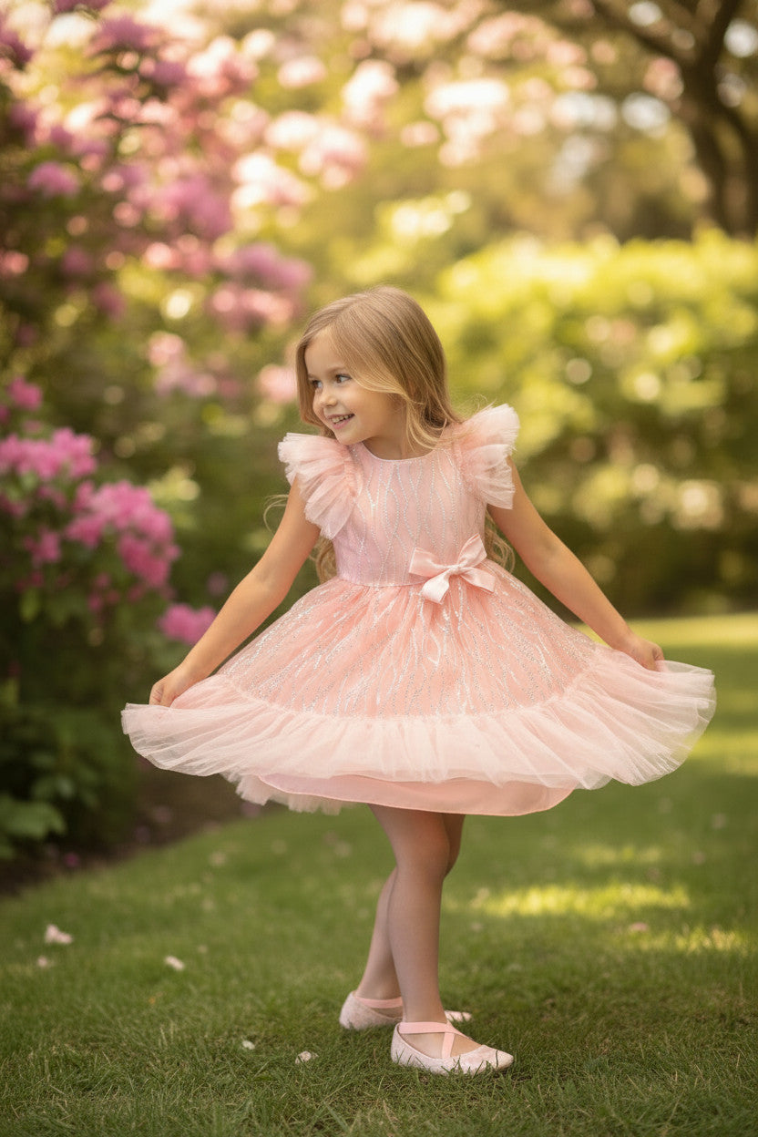 Candlelight Glitter Dress-Coral