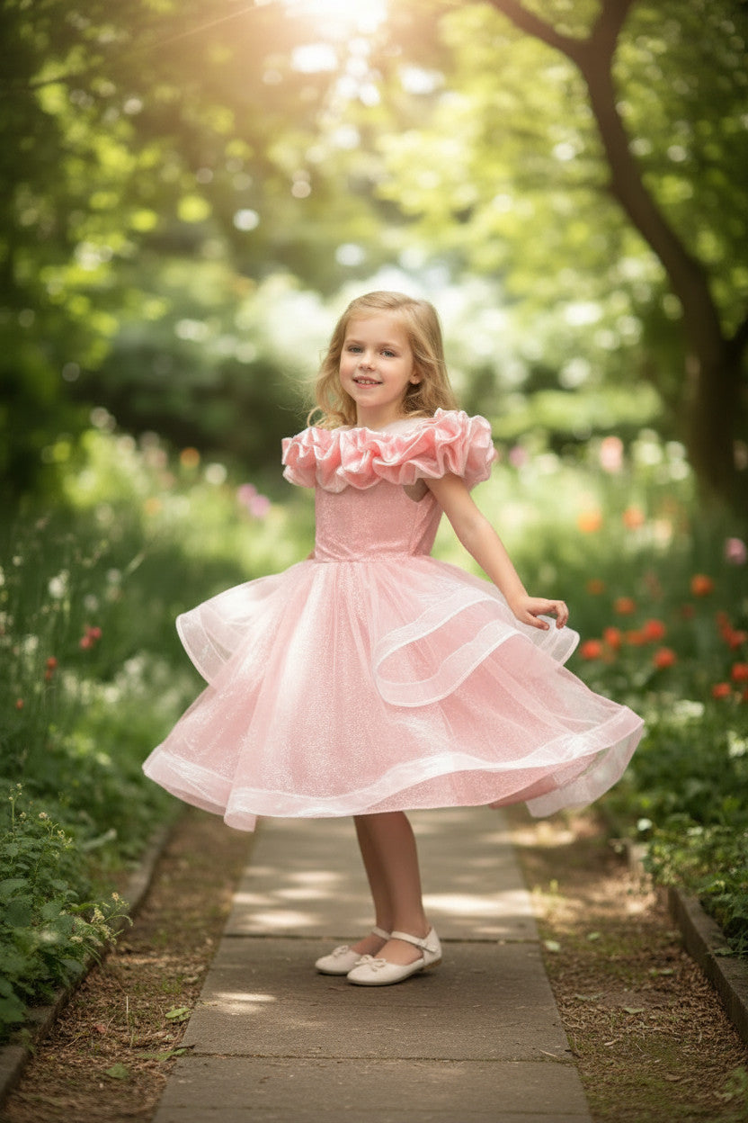 Lisa Multi Layer Puffy Dress - Peach