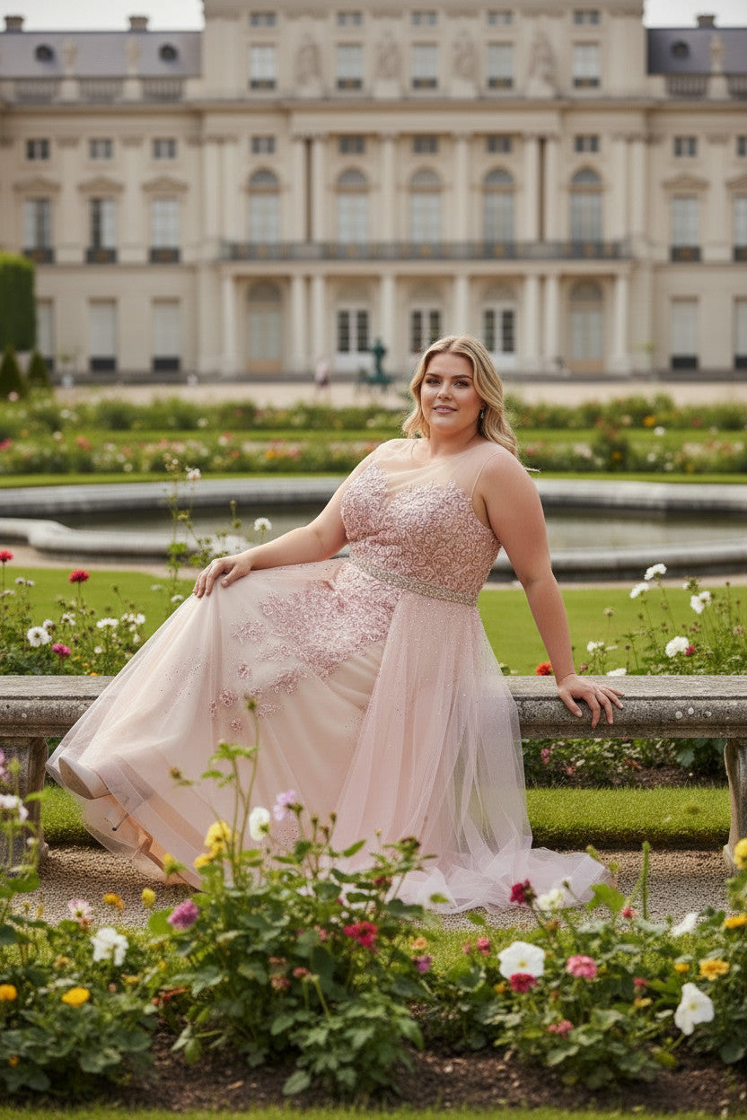 Plus size Beaded Gown with Side Trail