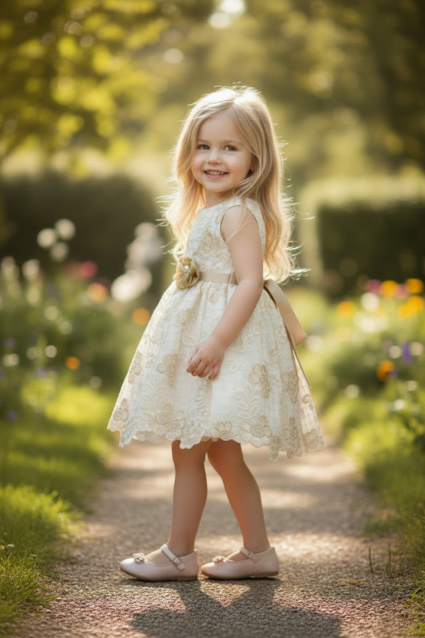 Egypt Gold Embroidered Baby Dress