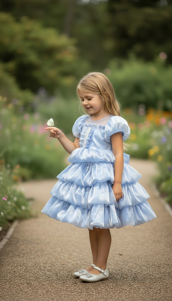 Lagoon Tierred Bubble Dress- Dusty Blue
