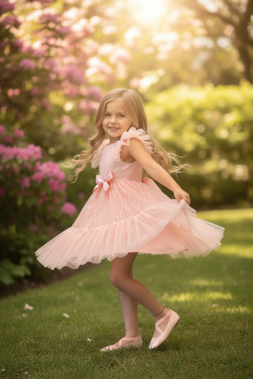 Candlelight Glitter Dress-Coral