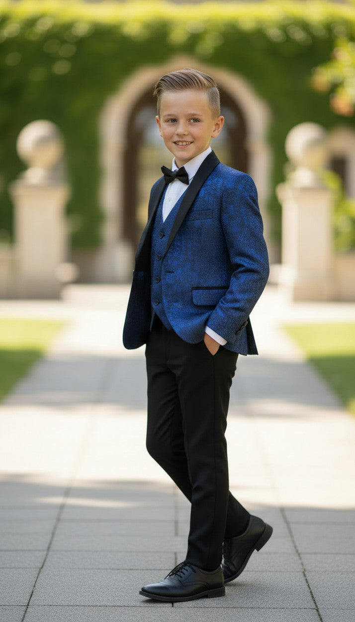HENRY Blue Jacquard (3Pcs Boys Suit)