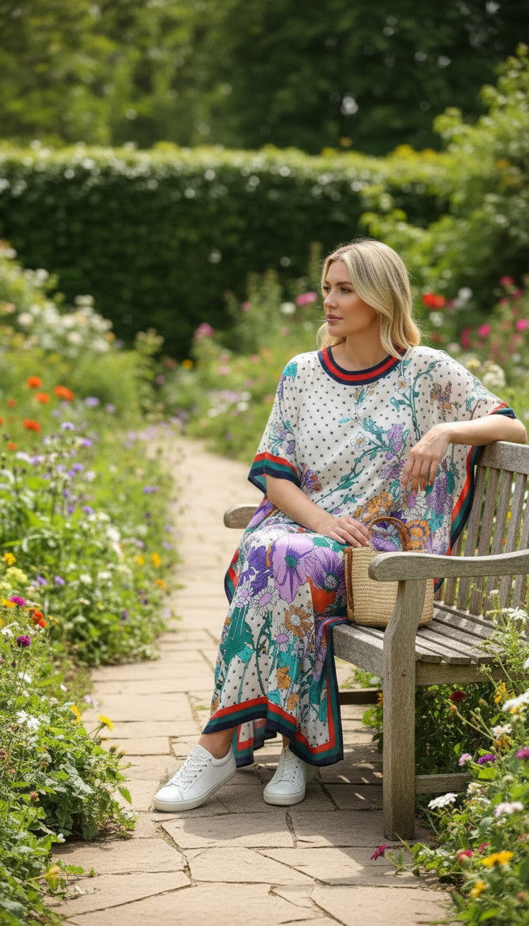 Long Abstract Print Pastel Kaftan