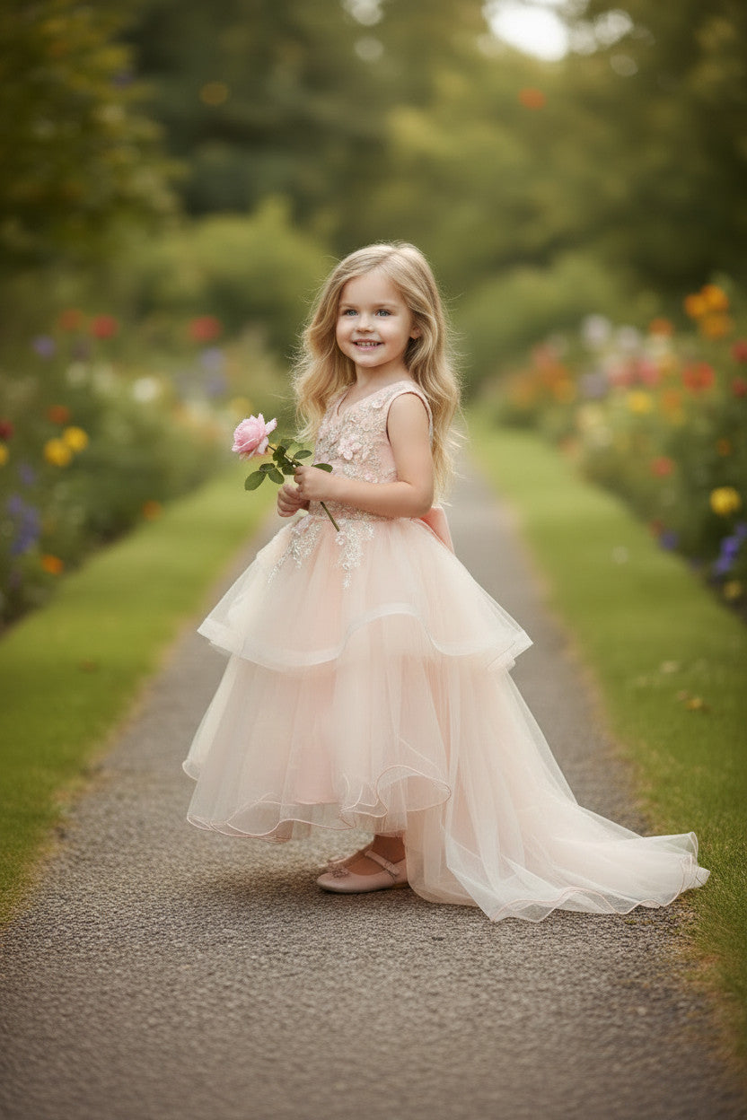 Barbara High Low Peach Birthday Dress
