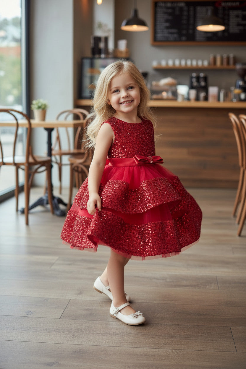 Ellie Sequin Dress-Wine Red