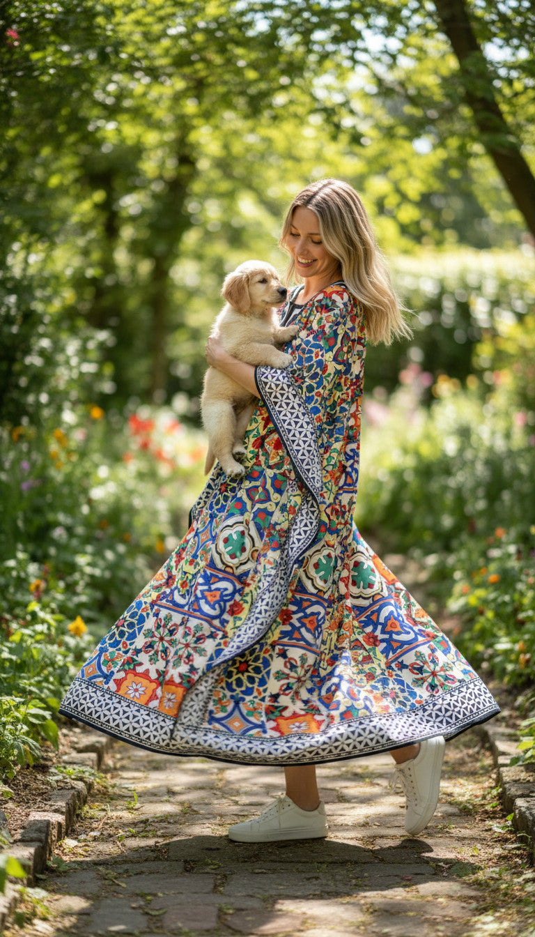 Long Mosaic print Stylish Kaftan dress