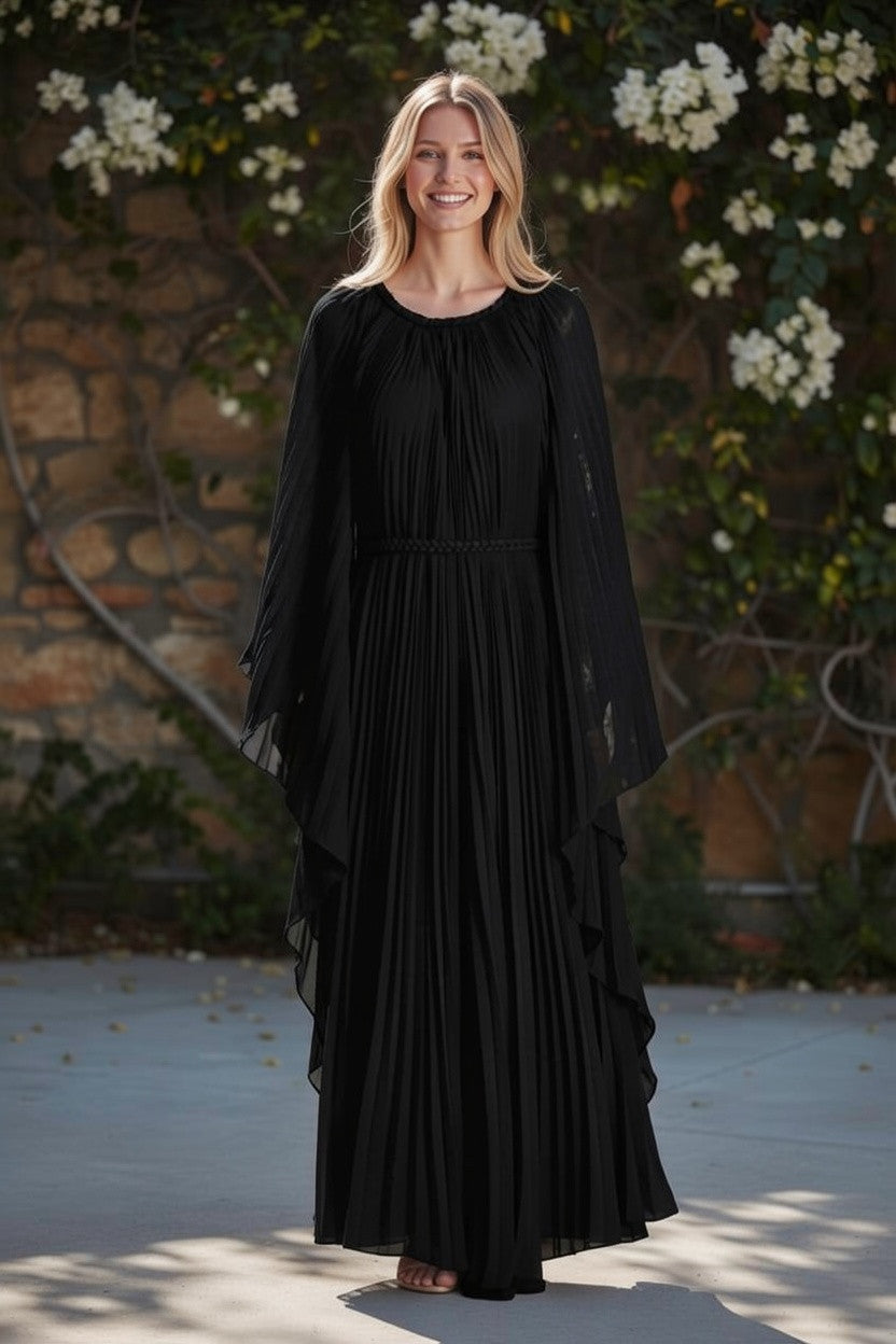 ZOE Pleated Gown-Black
