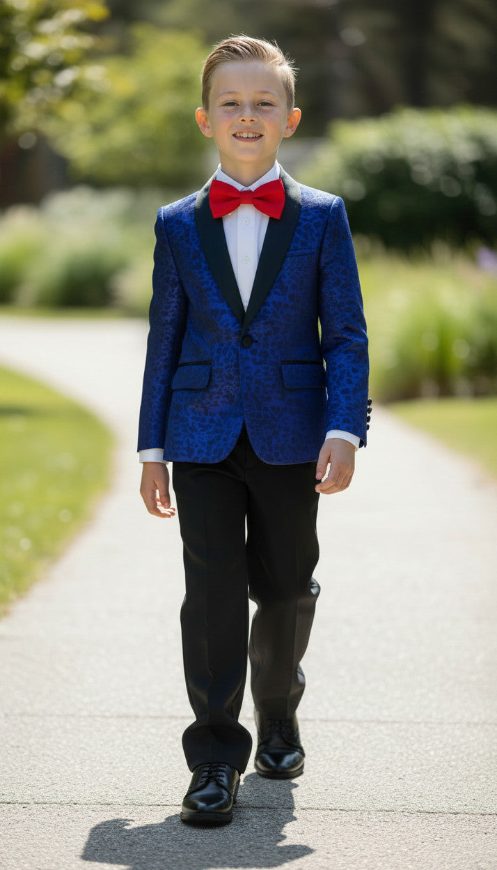 BLUE Velvet Jacquard (3pcs Boys Suit)