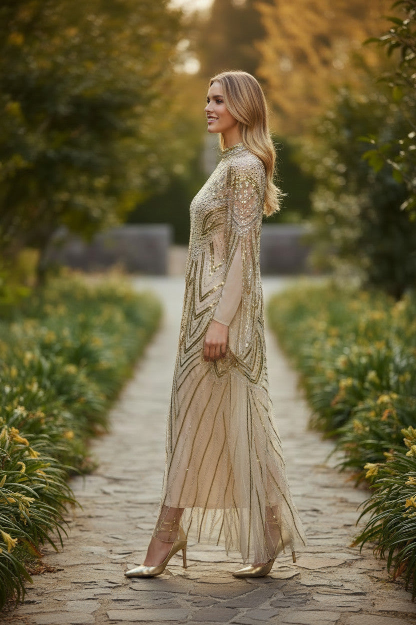 Champaigne Gold Embellished Kaftan Gown
