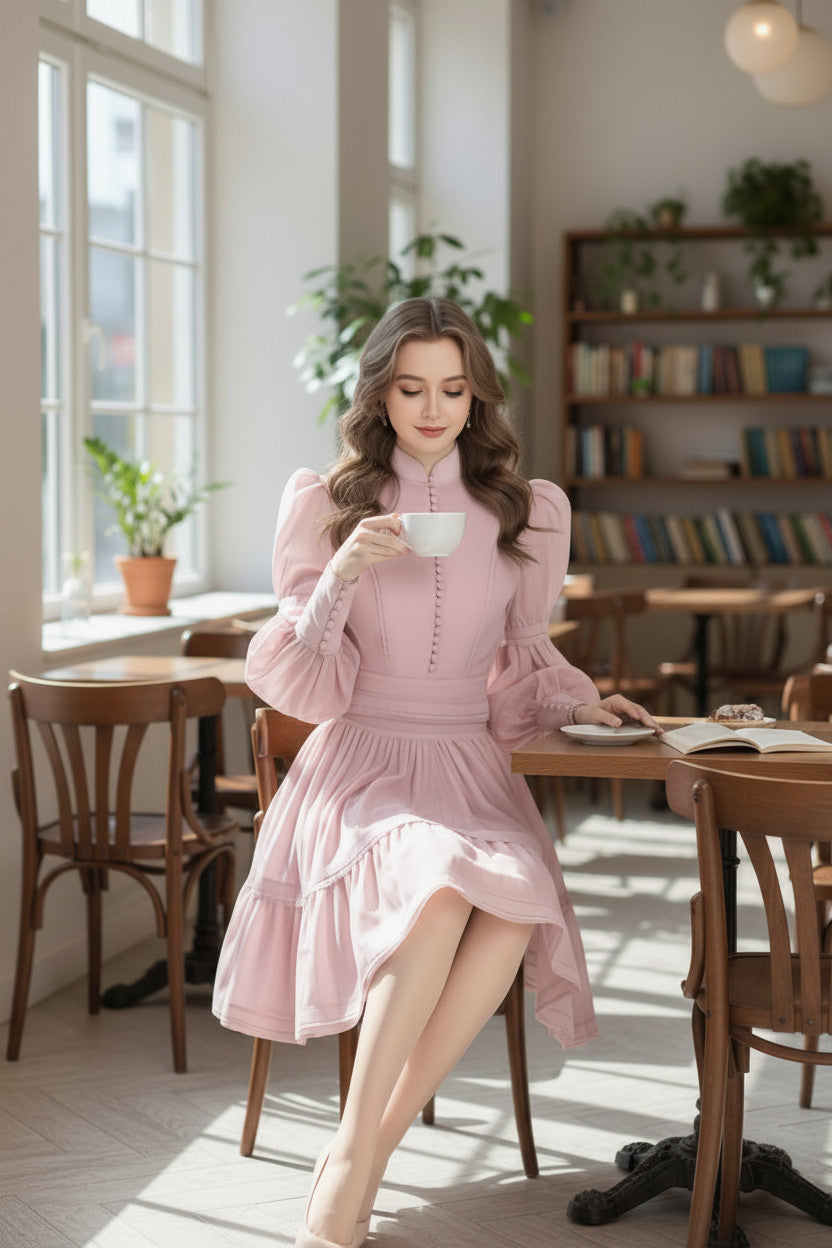 Anika Puff Sleeve Knee Length Dress