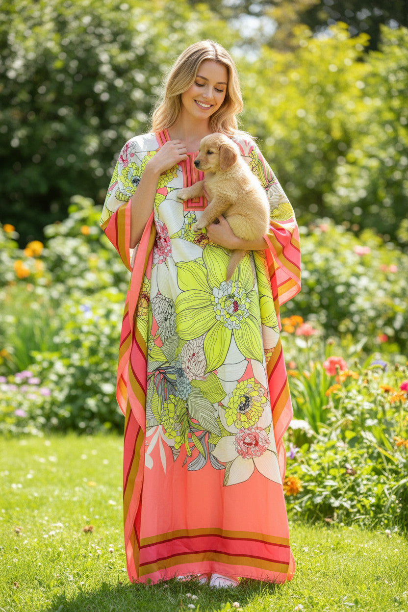 Long Resortwear Soft Polyester Floral Kaftan dress
