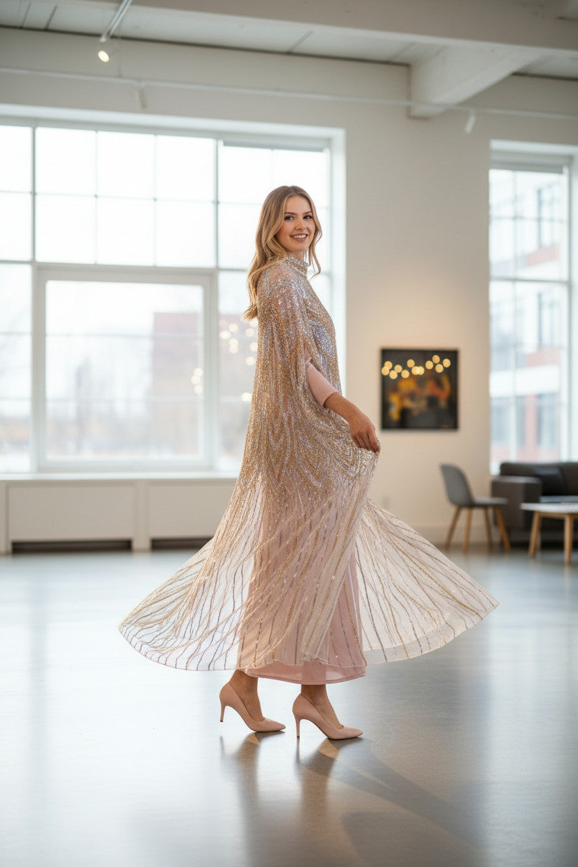 Blush Gold Embellished Kaftan Gown