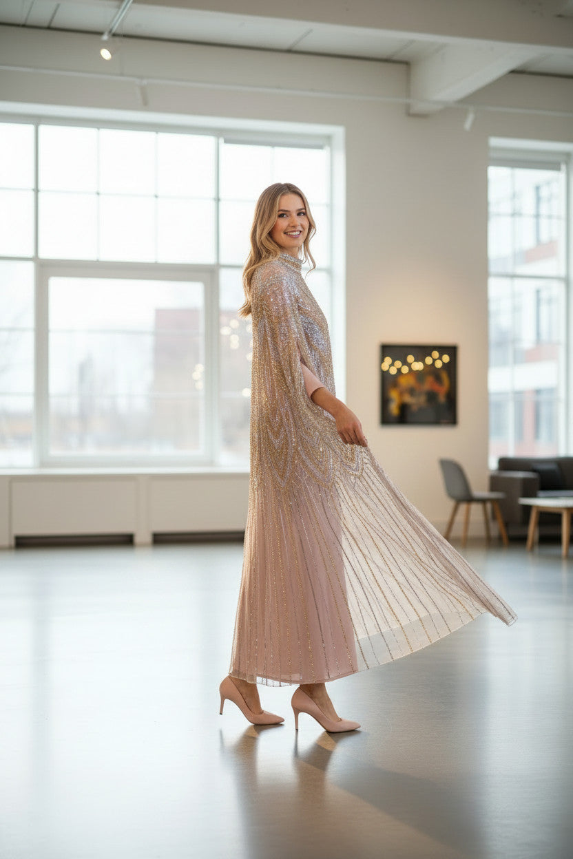 Blush Gold Embellished Kaftan Gown