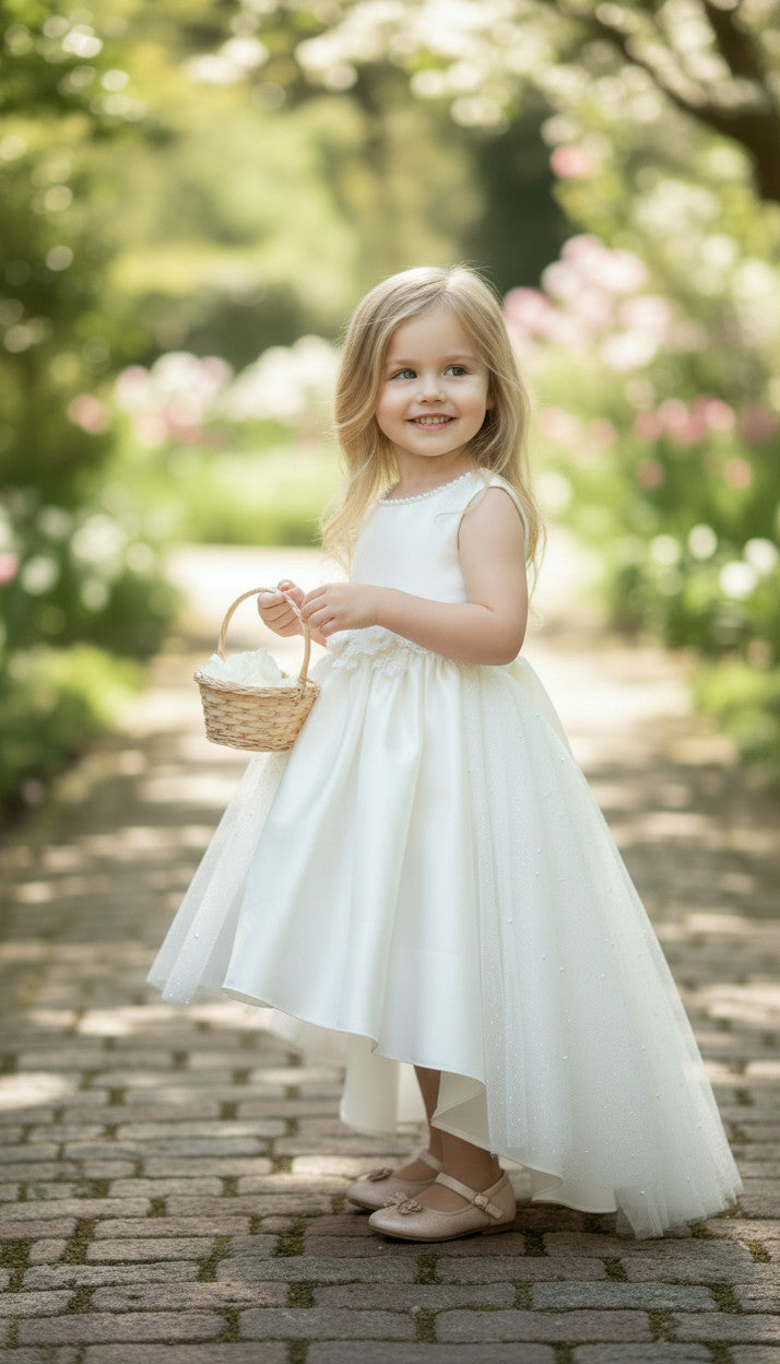 One Side Floral & Glitter Girls Dress