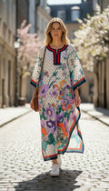 Long Abstract Print Pastel Kaftan