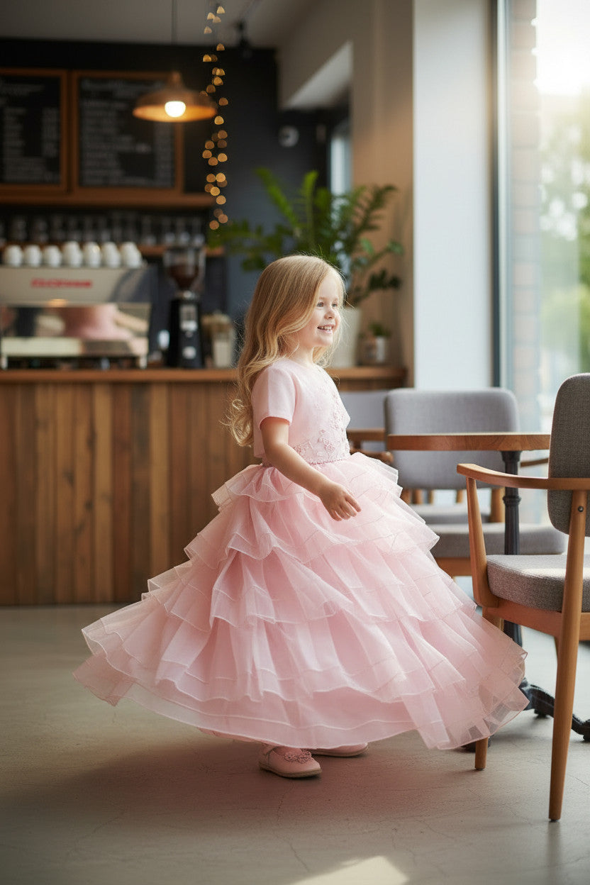 Lilia Girls Pink Dress with Light Bolero