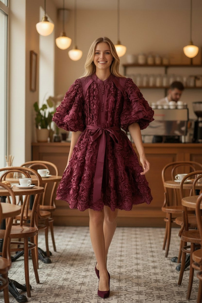 MERLOT 3d Floral Dress